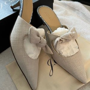 NIB J Crew Linen Tie Slide Kitten Glitter Heel Rare Gorgeous.